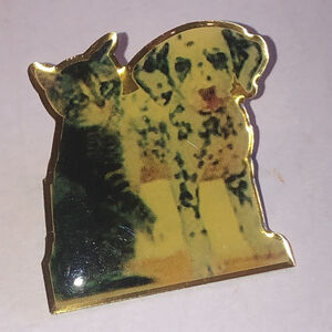 Vintage Gold Tone Enamel Cat and Dog Decorative Pin